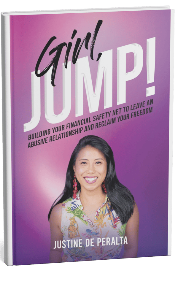 Girl Jump! Book Cover by Justine De Peralta - Financial Safety Net for Survivors of Abusive Relationships