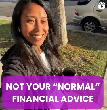 Not your 'normal' financial advice - woman smiling outdoors with text promoting unique and empowering financial coaching for women